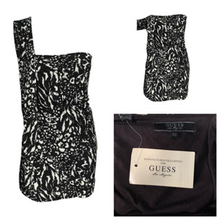 Guess ชุดเดรสรัดรูป ลายเสือดาว สีดำ ผ้านุ่ม ของแท้