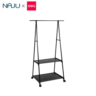 Naju ราวแขวนผ้า พร้อมชั้นวางของ ล้อเลื่อน ขนาด 155x55ซม. ราวผ้า ราวตากผ้า รับน้ำหนักได้สูงสุด 20กก. ราวแขวน มีล้อ