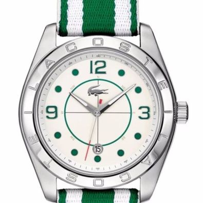 ของใหม่พร้อมกล่อง-Lacoste LC2010577 นาฬิกาข้อมือผู้ชาย สายหนัง/ไนล่อน สีเขียว/ขาว