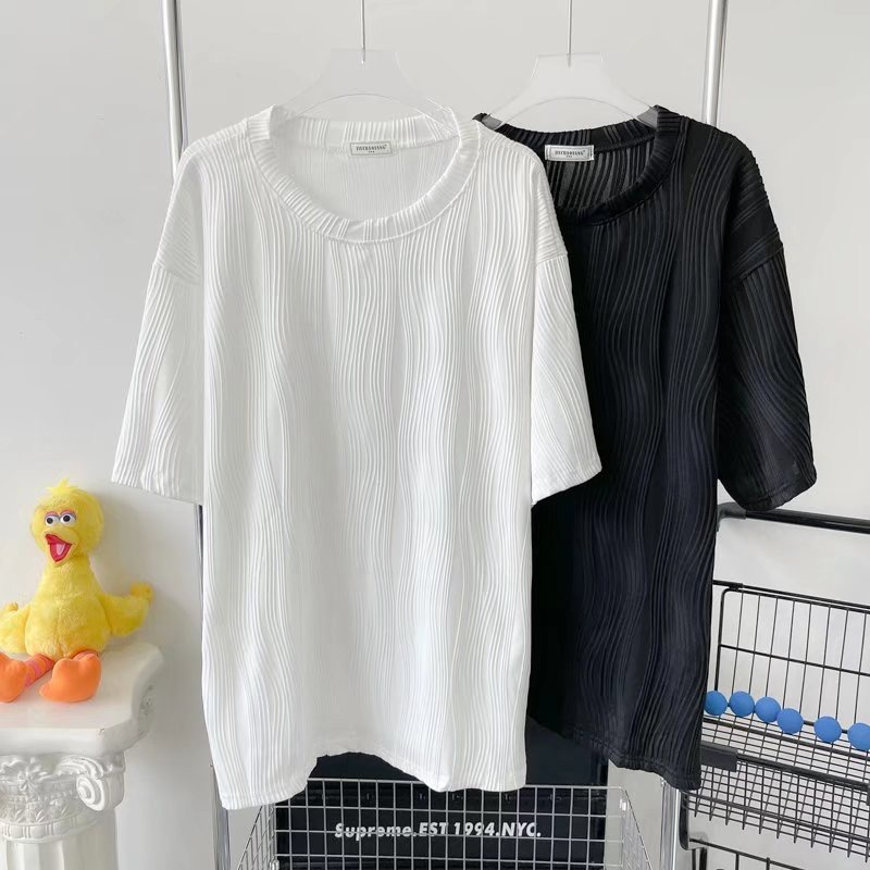 เสื้อยืดคอกลม แขนสั้นลายคลื่น สไตล์เกาหลี มินิมอล TT80