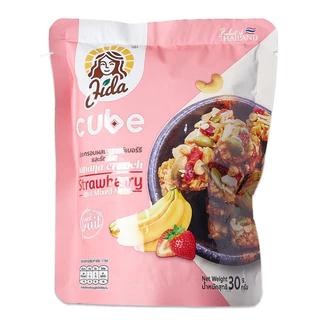 Jida Cube กล้วยกรอบผสมสตรอว์เบอร์รีและธัญพืช ขนาด 30 กรัม Banana Crunch Strawberry and Mixed Nuts