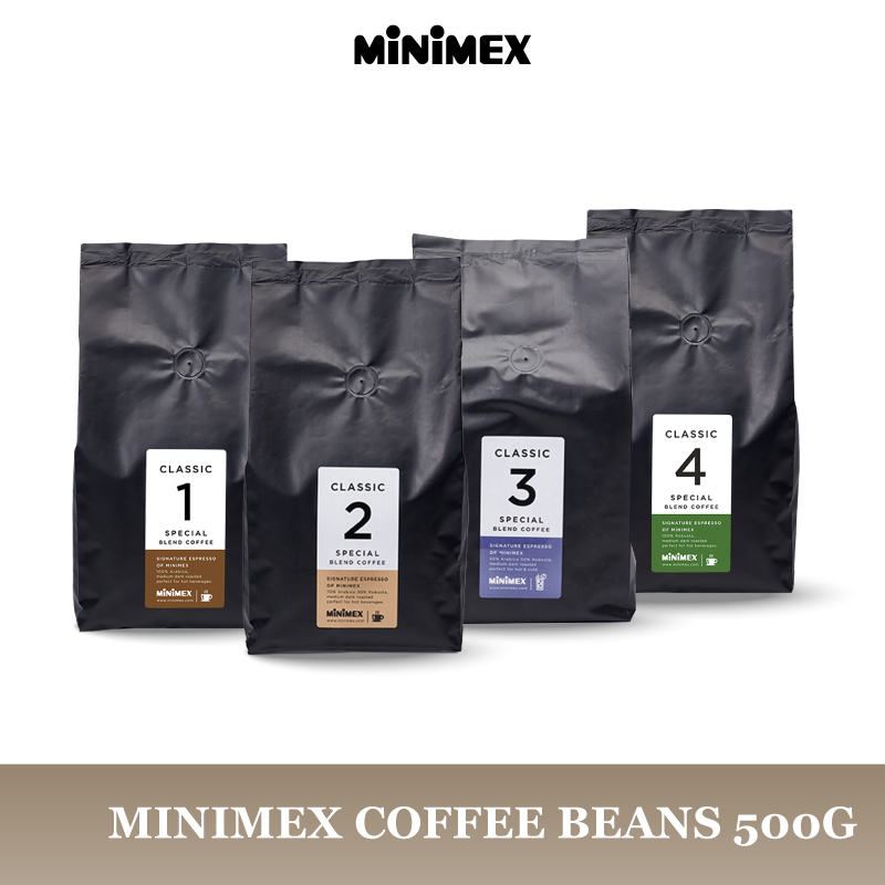 [มี 4 สูตร] Minimex เมล็ดกาแฟ Classic คั่วกลาง-เข้ม ขนาด 250 g. / 500 g. (1 ถุง)