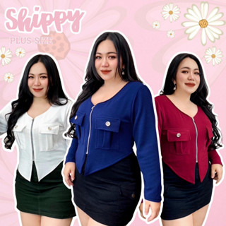 100KG Plus size เสื้อแขนยาวสาวอวบ ผ้าวูลเวฟแต่งซิป รุ่นชิปปี้ F59