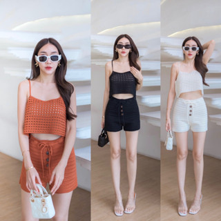 J304 JiraClothing เซทเสื้อครอปสายเดี่ยว มาคู่กับกางเกงขาสั้น