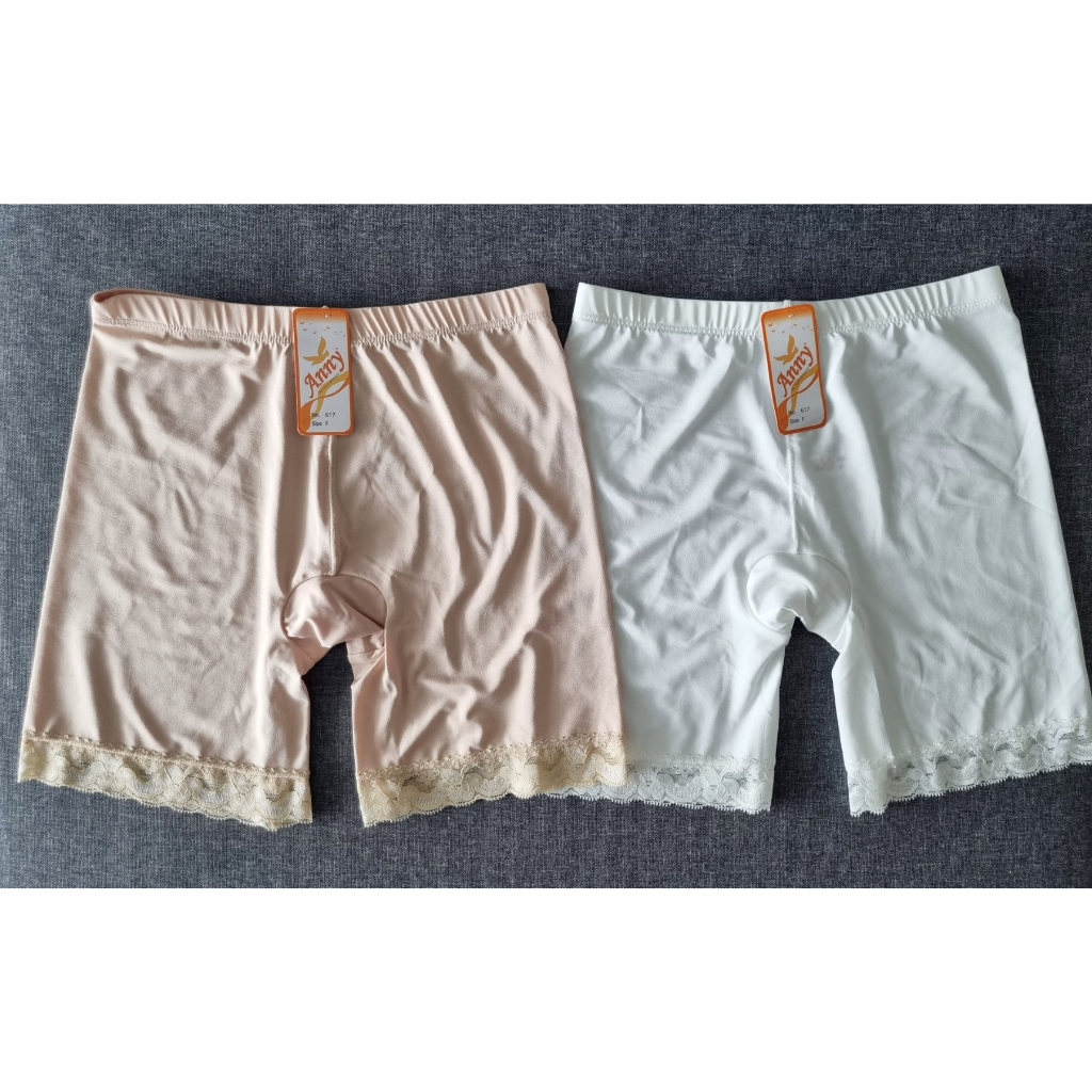 กางเกง ซับใน แบบไร้ขอบ ผ้า spandex ผ้านุ่ม แบบรัด ลูกไม้ริมขอบ กันโป๊ Anny สีเนื้อ สีขาว ผ้านุ่ม ฟรีไซส์ 2XL Half Slip