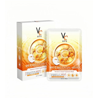 มาส์ก VIT C BIO FACIAL MASK ขนาด 33g มาส์กน้องฉัตร แบบกล่อง​ 6​ แผ่น