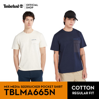 Timberland Men’s Mix Media Seersucker Pocket Shirt เสื้อยืด (TBLMA665N)