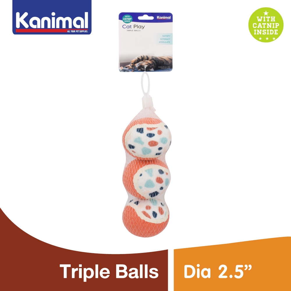 [107302] Kanimal Cat Toy ของเล่นแมว Triple Balls ของเล่นลูกบอลจัมโบ้ กลิ้งได้ เล่นสนุก ขนาด 2.5 นิ้ว (3 ลูก/แพ็ค)