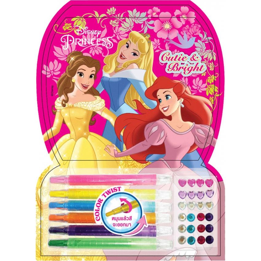 บงกช bongkoch หนังสือเด็ก Disney Princes Color Twist - Cutie & Bright + ดินสอสีหมุนได้ สติ๊กเกอร์คริสตัล และสติ๊กเกอร์
