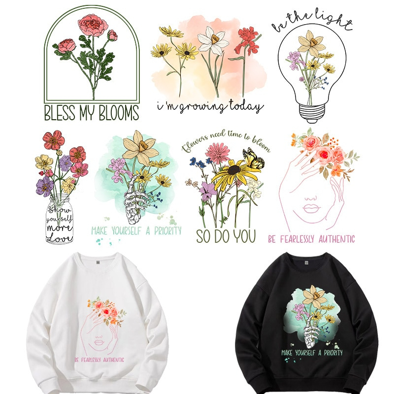 ตัวรีดติดเสื้อการ์ตูน Tk.41 Set.C ลายดอกไม้หลายสี รีดง่ายแผ่นฟิมล์รีดร้อนติดเสื้อ