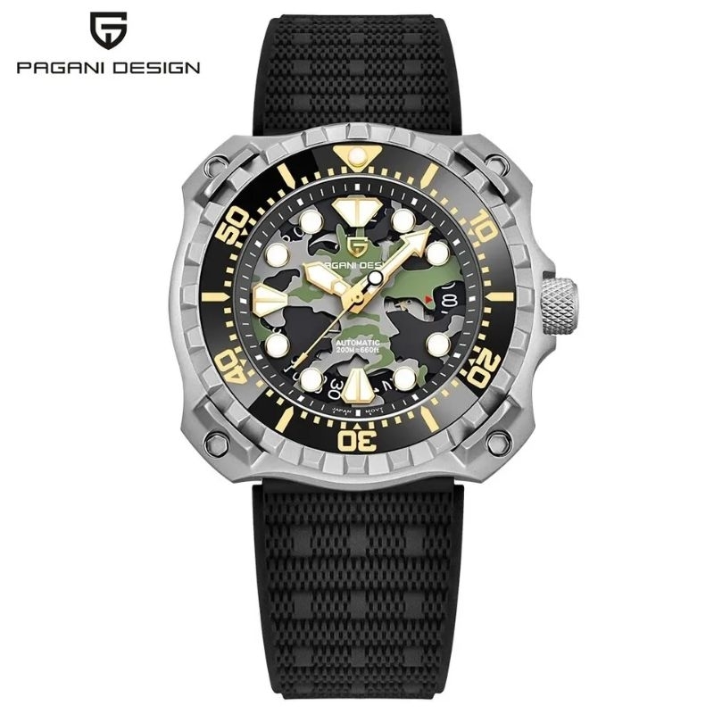 Pagani Design New 2023 Military Style Automatic NH35 mechanical watch, Sapphire glass and Ceramic bezel