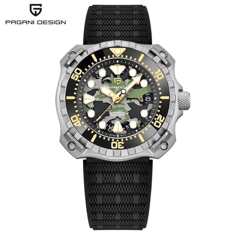 Pagani Design New 2023 Military Style Automatic NH35 mechanical watch, Sapphire glass and Ceramic be