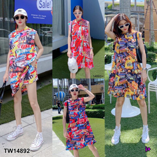 TwinsShopVip💗พร้อมส่ง TW14892 Set เสื้อตัวยาวแขนกุด+กางเกงขาสั้น ลายกราฟฟิก #5/1