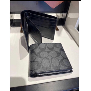 COMPACT ID WALLET IN SIGNATURE (COACH F74993) CHARCOAL/BLACK