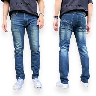 ๋JEANSEXPRESS Straight Denim กางเกงยีนส์ทรงกระบอกสีบลูฟอกสนิม ผ้ายืด ใส่สบาย มีไซส์ใหญ่ เป้าซิป Size 28-54