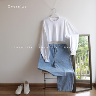 เสื้อครอปแขนยาวจั๊มปลายแขน oversize ผ้าคอตตอน100%ใส่สบาย