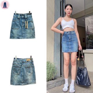 Nina jeans (S-2XL) กระโปรงยีนส์สั้นเอวสูงทรงสอบผ้ายืดเยอะ #6536 jeansdede