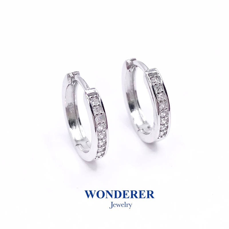 Wonderer Jewelry ต่างหูห่วงเงินแท้ 925 ฝังเพชรสวิส (CZ) ใส่แล้วไม่แพ้ ขนาด 1.4 ซม.