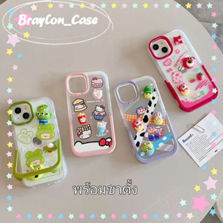 🌷Braylon🌷ขอบเต็ม ป้องกันการหล่น iphone 11 14 pro max พร้อมอุปกรณ์เสริม พร้อมขาตั้ง การ์ตูน เคสใส case for iPhone 12 13