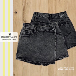 BabarryJeans กระโปรงกางเกง (ใหม่) ผญ เอวสูง ผ้ายีนส์ไม่ยืด สีดำสโนว