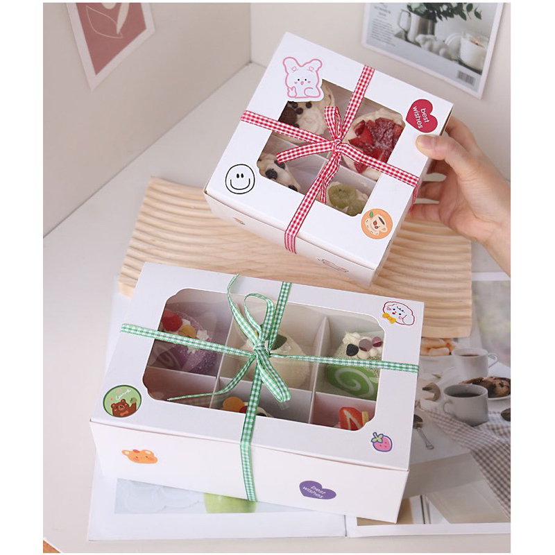 A034 พร้อมส่ง(ขั้นต่ำ 5 ใบ แถมสติกเกอร์ 1 แผ่น) กล่องขนมเค้ก ขนมไหว้พระจันทร์ แบบแบ่งช่อง