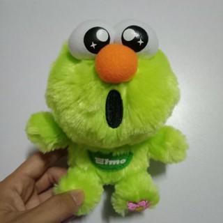 Green Elmo เอลโม่เขียว ป้ายห้อย ตุ๊กตามือสองญี่ปุ่น sesame street