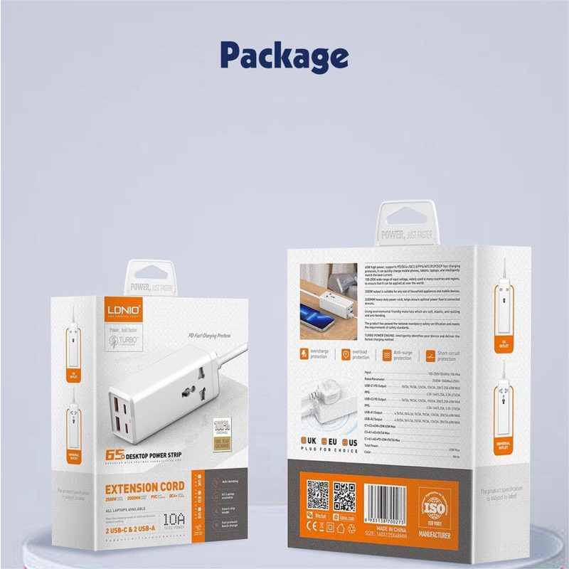 LDNIO SC1418 65W รางปลั๊กไฟ เดสก์ท็อป USB C ที่ชาร์จ สําหรับโทรศัพท์มือถือ แท็บเล็ต ชาร์จเร็ว อะแดปเ