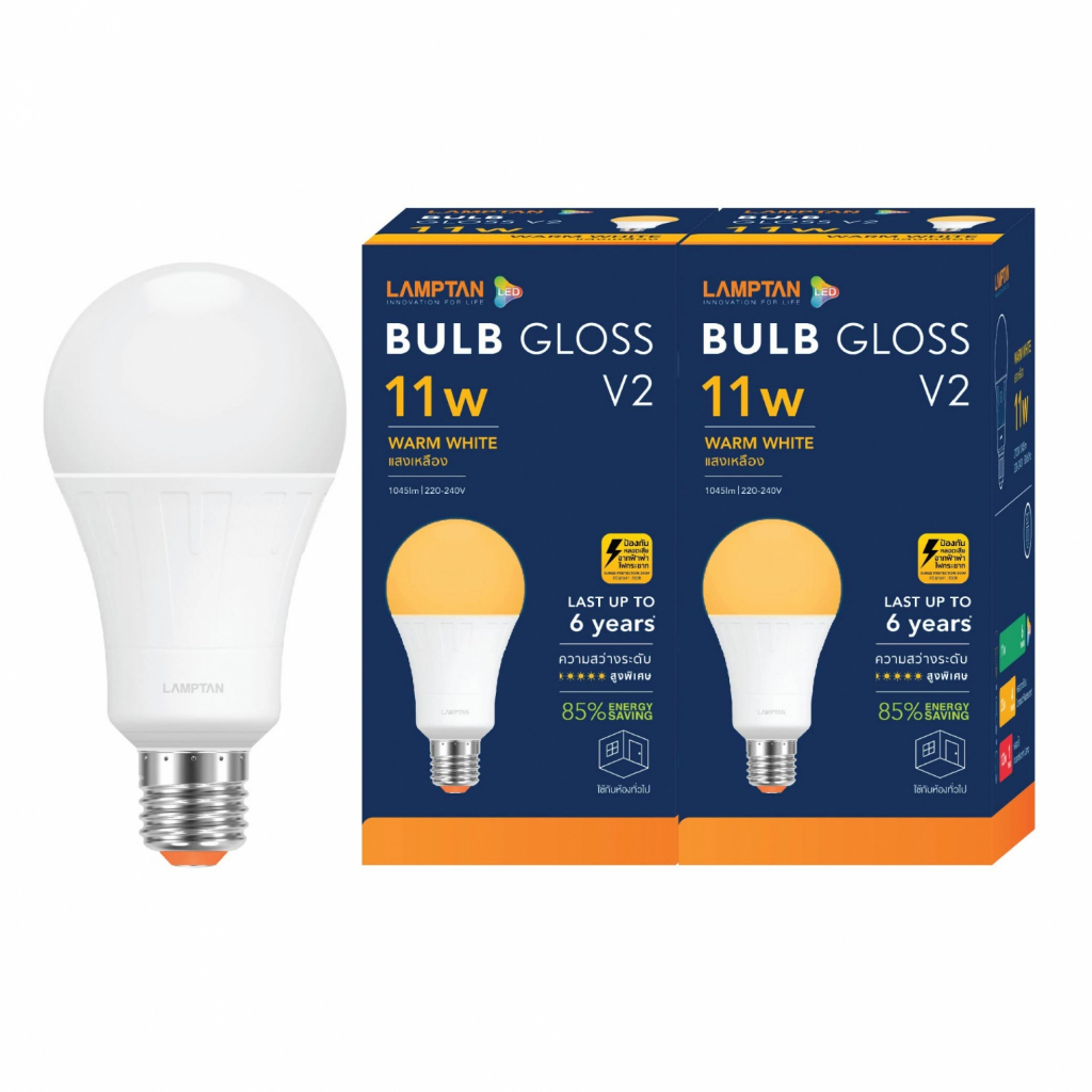 Lamptan [แพ็ค2หลอด] หลอดไฟ LED 5w 7w 9w 11w 14w 18w 22w 27w รุ่น GLOSS V2  ช่วยประหยัดไฟ 85%