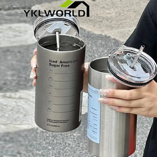 YKLWORLD แก้วกาแฟ แก้วเก็บความเย็น เกรด 304 จุน้ําได้เยอะ แบบพกพา ขนาด 600 มล. พร้อมหลอดดูด