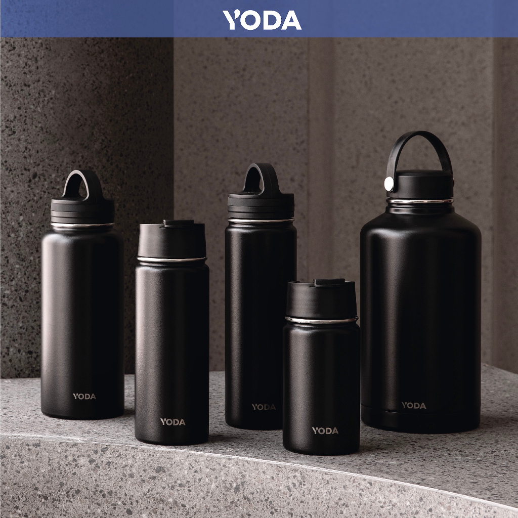 Yodabottle กระติกเก็บความเย็นสีดำ Midnight Black รุ่น Outlander ความจุ 5 ขนาดและมีฝาให้เลือก 4 แบบ