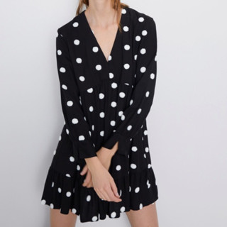 ZARA xDress x Cotton x L ปักนูนๆลายจุด น่ารัก polka dot พื้นดำ Tag ครบ อก 36 ยาว 33 สะโพกฟรี 43 Code :977(6)