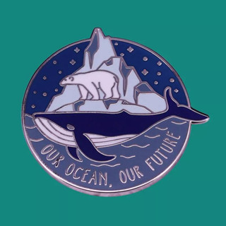 เข็มกลัด / หมุดโลหะ อนุรักษ์ทะเล OUR OCEAN, OUR FUTURE  🐳 🐼🌊🌈 (Hard Enamel Pin)