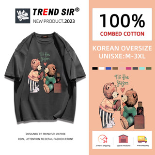 FILA⚡จัดส่งฟรี⚡️เสื้อยืด oversize cotton100 เสื้อยืดคอกลม ทรงหลวมเสื้อยืดแขนสั้นเครื่องแต่งกายง่าย เสื้อยืดผ้าฝ้ายคู่รัก