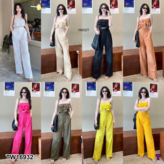 TW16932 Set 2 ชิ้น เสื้อเกาะอกแต่งระบาย + กางเกงขายาว