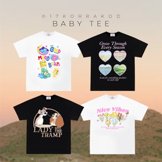 🌻BABY TEE เสื้อคอกลมสกรีนลายทรงสลิมฟิตพอดีตัว ผ้าคอตตอน100% Crop (Labsilk)