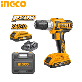 INGCO สว่านไร้สาย 20 โวลท์ (แบต 2 ก้อน + แท่นชาร์จ) รุ่น CDLI200215 ( Lithium-Ion Cordless Drill )