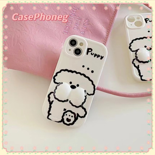 🍑CasePhoneg🍑ป้องกันการหล่น ขอบเต็ม iPhone 11 14 pro max การ์ตูน ลูกสุนัข สีขาว เรียบง่าย น่ารัก case for iPhone 12 13