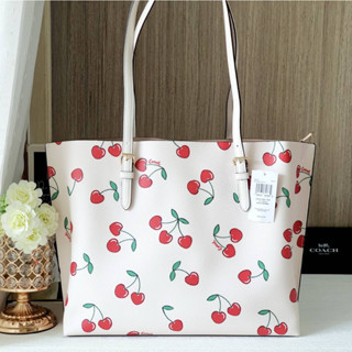 💚แท้💯 พร้อมส่ง💚COACH CE627 MOLLIE TOTE WITH HEART CHERRY PRINT