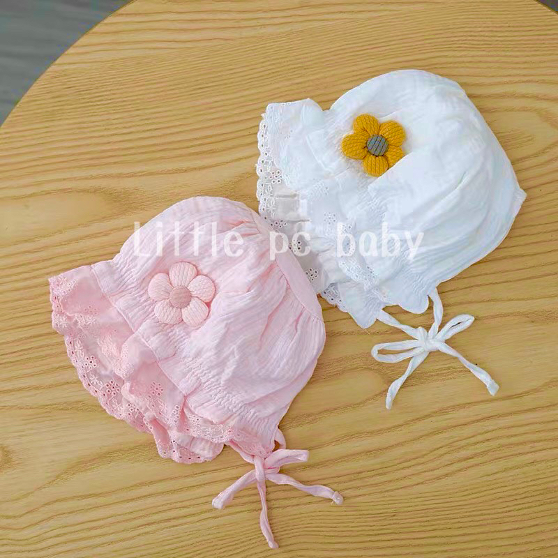 หมวกผูกคางเด็กอ่อนสไตล์สาวน้อย รุ่นแต่งดอกไม้ 🌤️พร้อมส่ง🌼 - รูปที่ 2