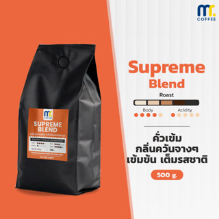 เมล็ดกาเเฟคั่ว Supreme Blend By Mistercoffee เมล็ดกาแฟผสม คั่วเข้ม สูตรเฉพาะ หอมเข้มข้น กลมกล่อม ขนาด 500 กรัม