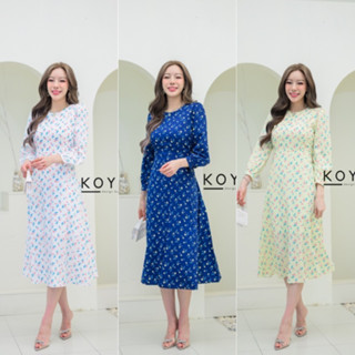 K349-6 เดรส ผ้า100 ดี ทรงเรียบๆใส่ง่ายลายดอกไม้เล็กๆน่ารัก