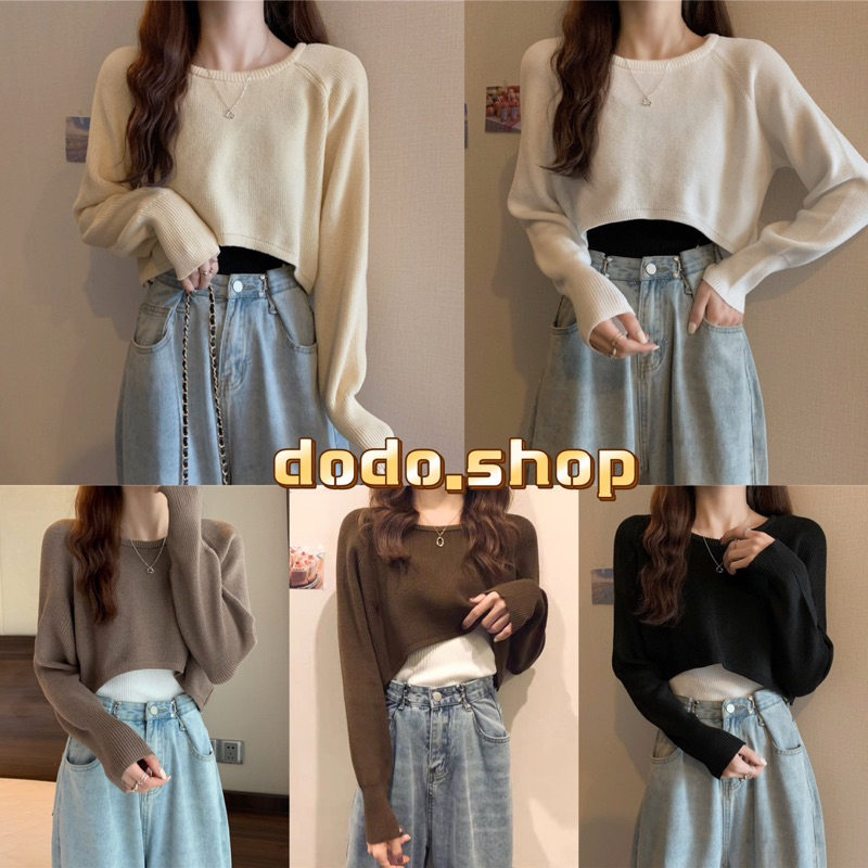 DODO*แฟชั่นใหม่!! เสื้อดรอปแบบสั้น  แขนยาวไหมพรม  โชว์เอว เซ็กซี่ ผ้าเบานุ่ม ฮิตที่สุดในตอนนี้(9572)