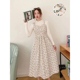 KARA Closet Korea style girl women dress Korea seoulเดรทลายดอก สไตล์เกาหลีแบบหน้ารักมียางยืดด้านหลังเดรทแขนกุดลายดอก