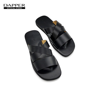 DAPPER รองเท้าแตะหนัง Tech-Leather Triple Cross Strap Sandals สีดำ (HSKB1/957SC)