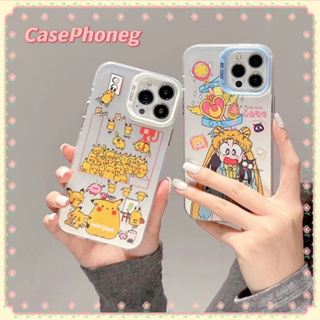 🍑CasePhoneg🍑ป้องกันการหล่น ขอบเต็ม iPhone 11 14 pro max การ์ตูน ปิกาจู เซเลอร์มูน เงิน รุ่นคู่ case for iPhone 12 13