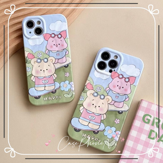 เคสไอโฟน iphone 11 14 Pro Max ins น่ารัก การ์ตูน หมีน้อย ลูกหมู ขอบเต็ม ป้องกันการตก iphone 12 13 Pro Case for iPhone