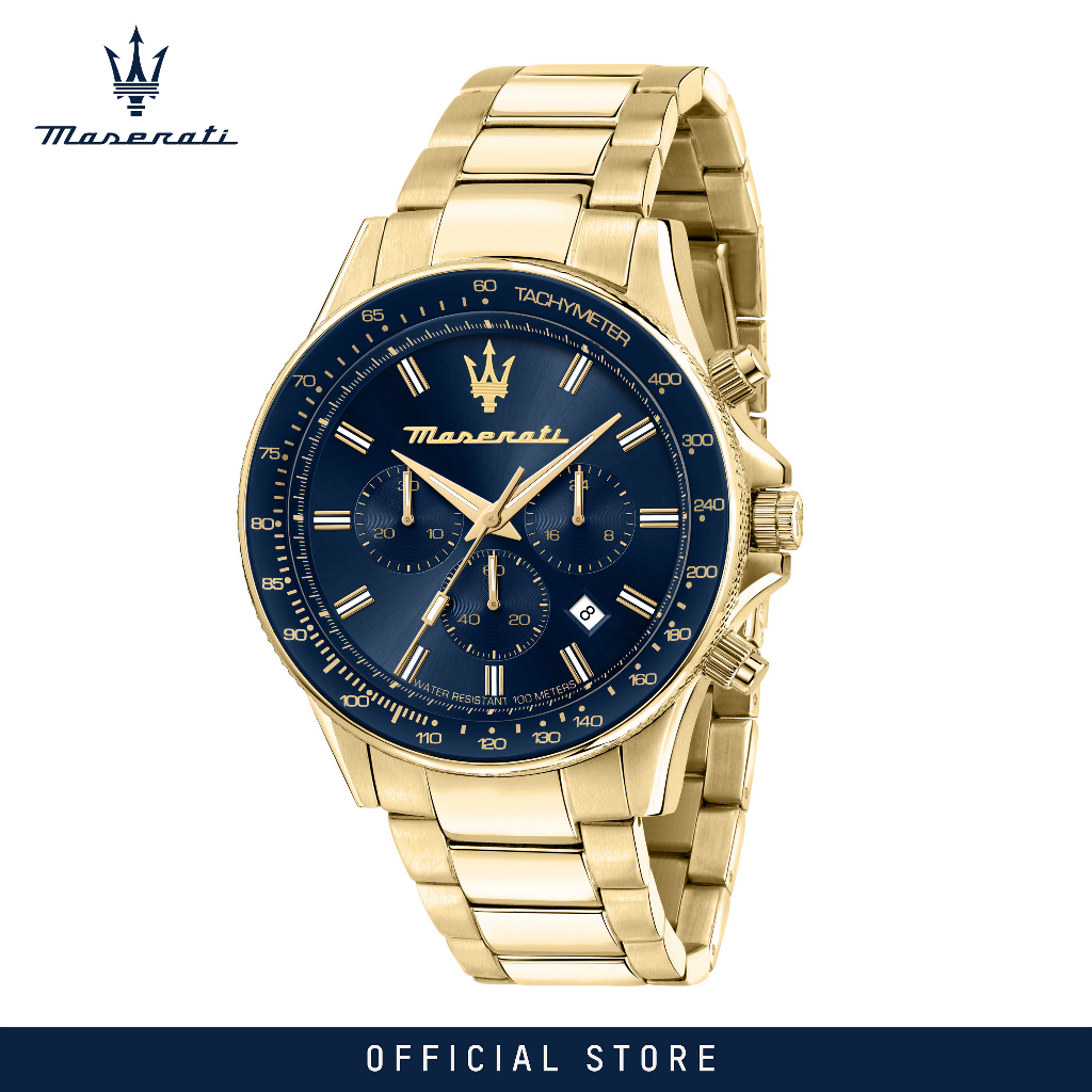 【2 Years Warranty】 Maserati Sfida 44mm Blue Sunray Dial Chronograph Men's Quartz นาฬิกาข้อมือ R88736