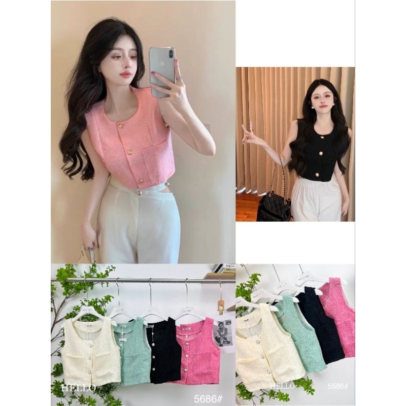 เสื้อกั๊กครอป⚘ผ้าทวิต #667อ #5686อ #5834อ #50217อ ✁ฟรีไซส์〻รอบอก 35-36” ความยาว 17” มี 4รุ่น