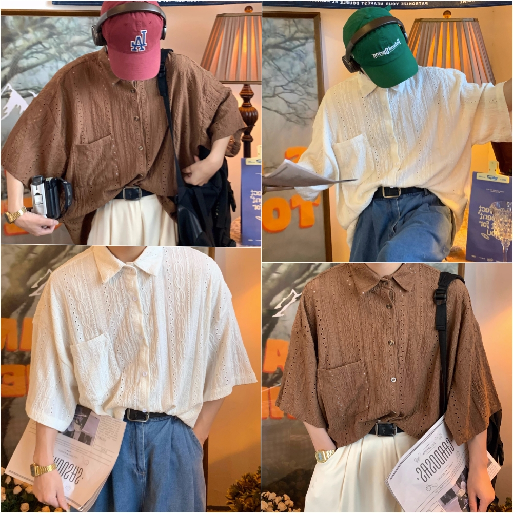 🔥 ล้างสต็อก 🔥  MMAC664 เสื้อเชิ้ตผู้ชาย แขนสั้น เสื้อคอปก ใ่สเที่ยวแต่งรูสวยๆ สไตล์วินเทจย้อนยุค ทรงโอเวอร์ไซส์
