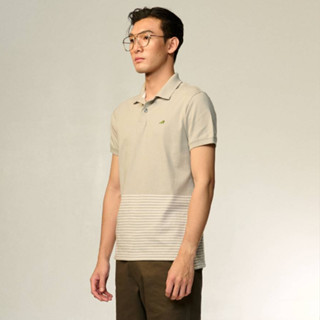 GREY SLIM FIT STRIPE POLO SHIRT เสื้อโปโลสีเทาลายริ้วทรงสลิมฟิต